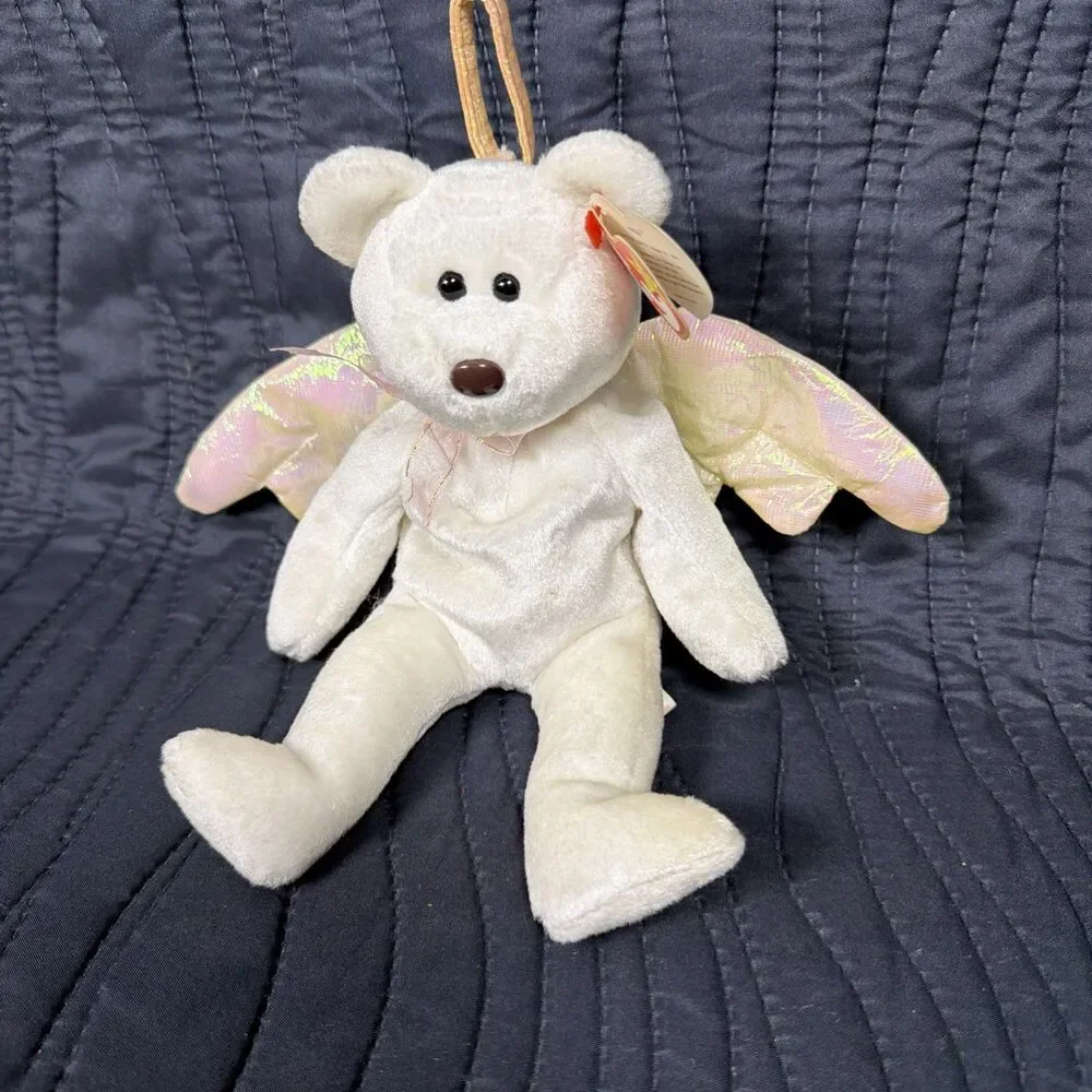 Ty Beanie Baby Halo Angel Bear 1998 DOB White Plush w/ Hang Tag Retired
